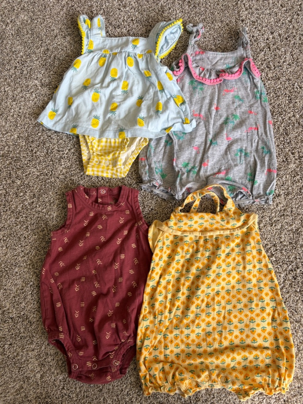 Summer Romper Bundle - 9 months size - Baby Girl - 4 pieces